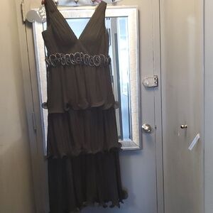 IEENA For Mac Dugal Black Sleeveless Ruffle Tiered V Neck Prom/Wedding Gown